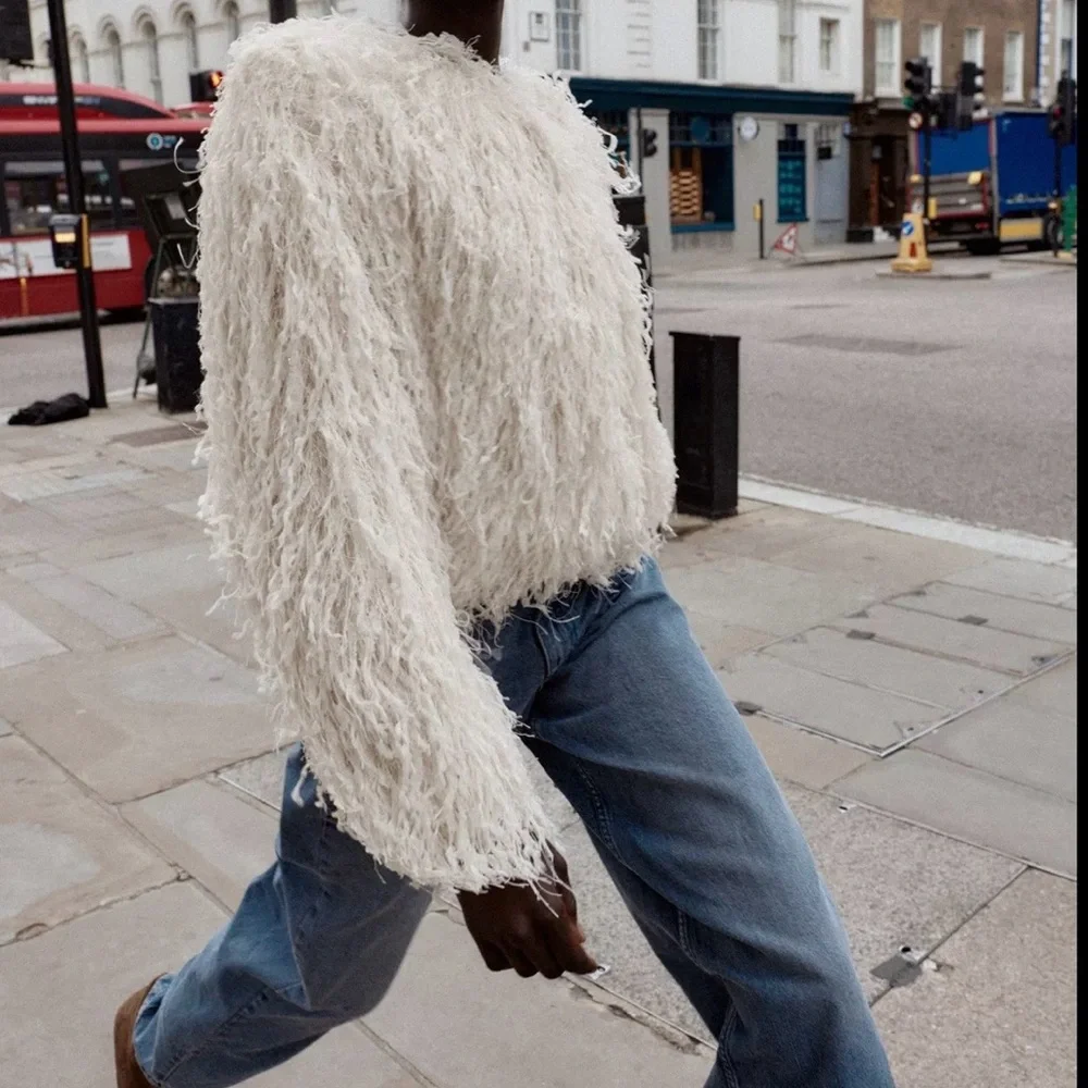 Zara Cream Feather Fringe metallic jacket - Picture 4 of 5